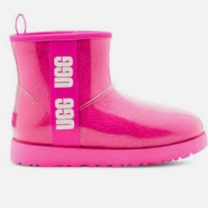 Brand new Ugg pink clear boots. Never worn size 6.